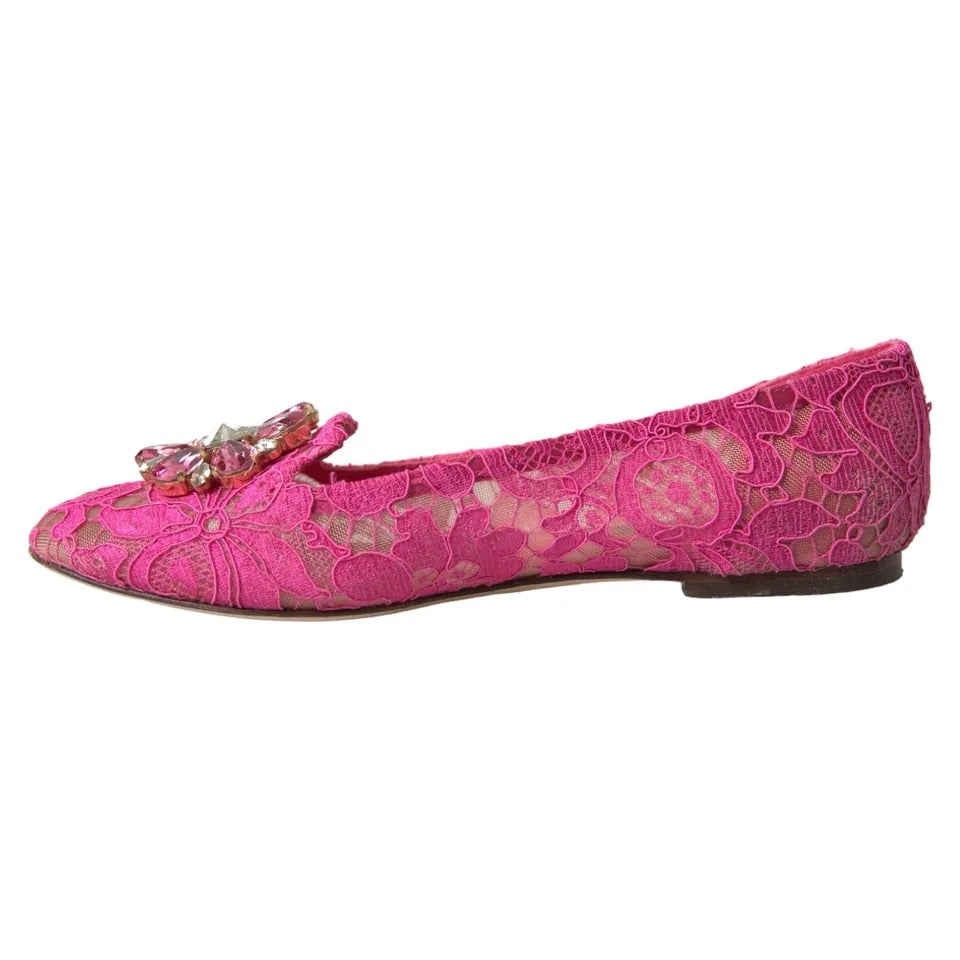 Pink Lace Crystal Ballet Loafers Shoes