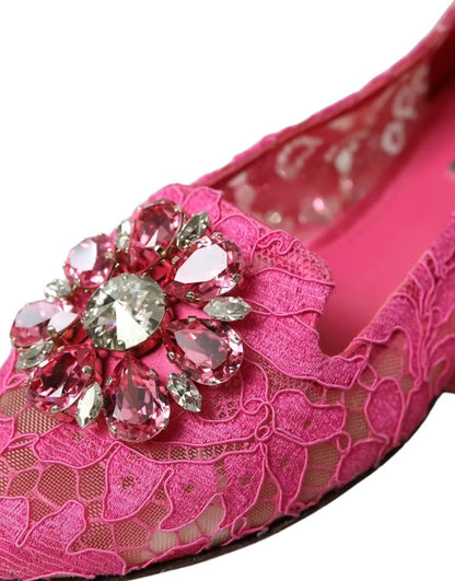 Pink Lace Crystal Ballet Loafers Shoes