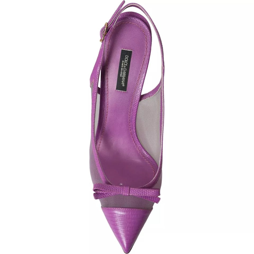 Purple Leather Mesh High Heels Slingback Shoes