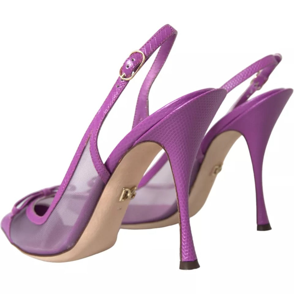 Purple Leather Mesh High Heels Slingback Shoes