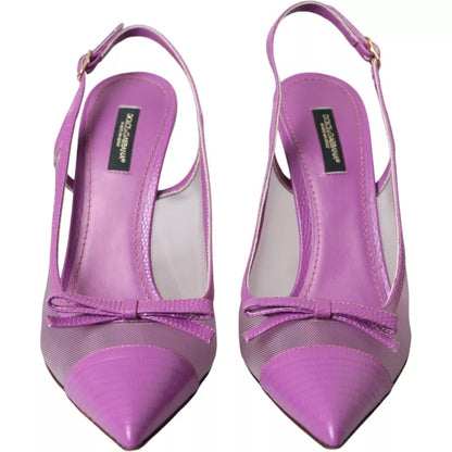 Purple Leather Mesh High Heels Slingback Shoes