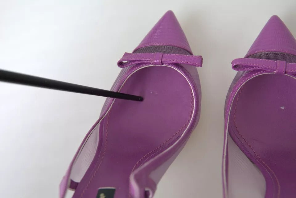 Purple Leather Mesh High Heels Slingback Shoes