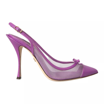 Purple Leather Mesh High Heels Slingback Shoes