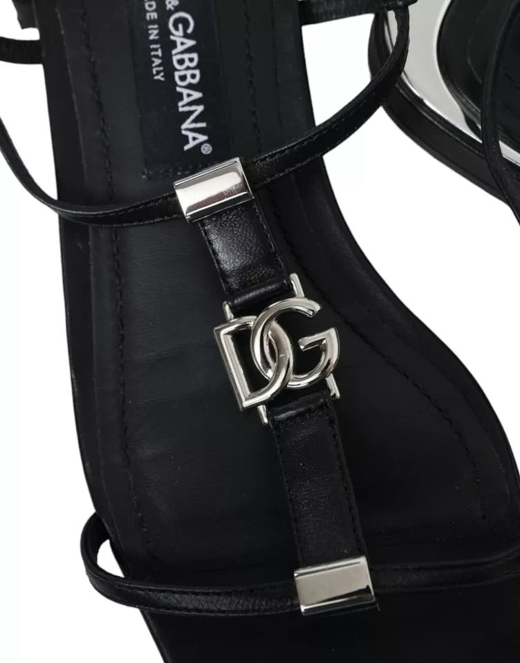 Black Leather DG Logo Flats Sandals Shoes