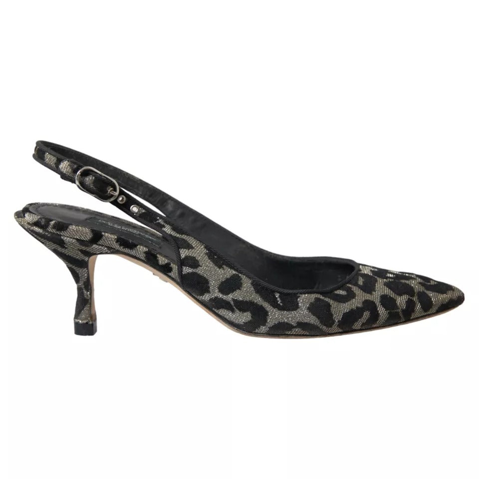 Silver Leopard Heels Pumps Slingback Shoes