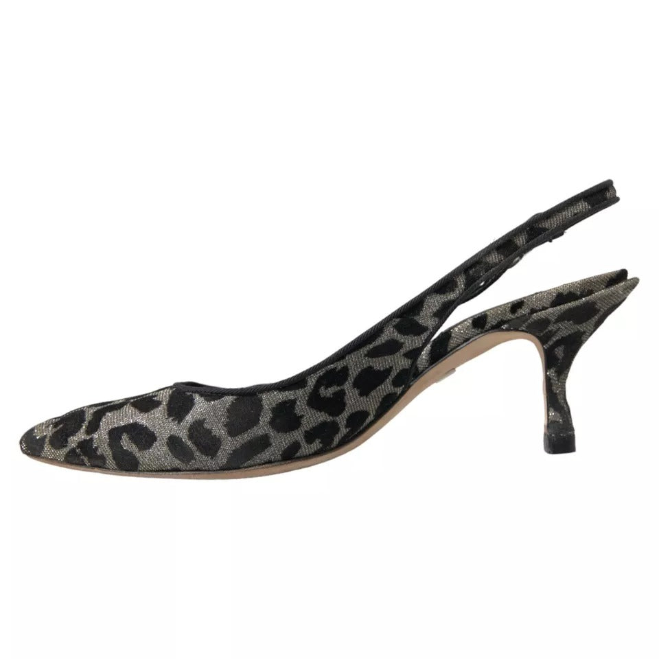 Silver Leopard Heels Pumps Slingback Shoes