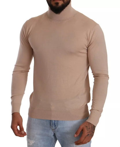 Beige Cashmere Turtleneck Pullover Sweater