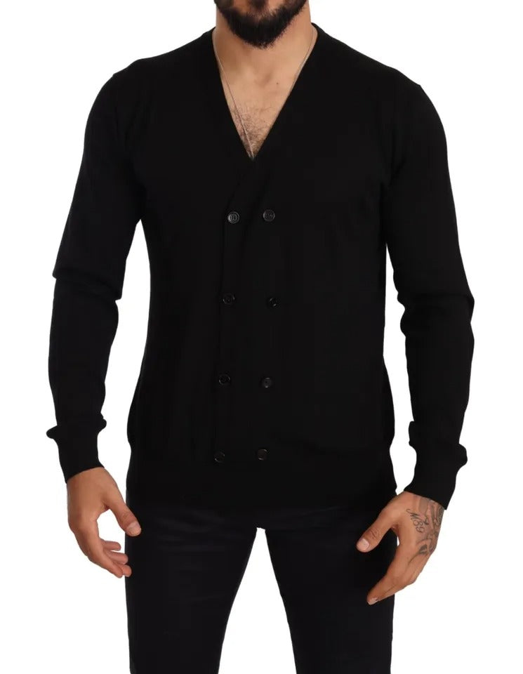 Black Double Breasted Cardigan Sweater