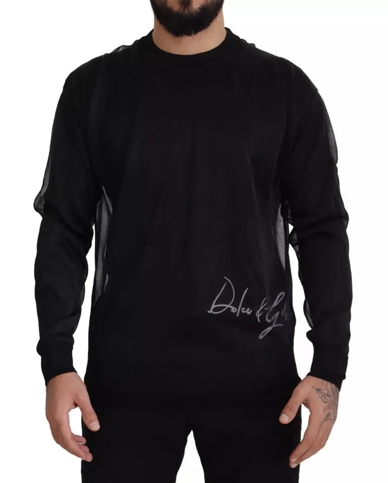 Black Polyester Logo Men Pullover Sweater