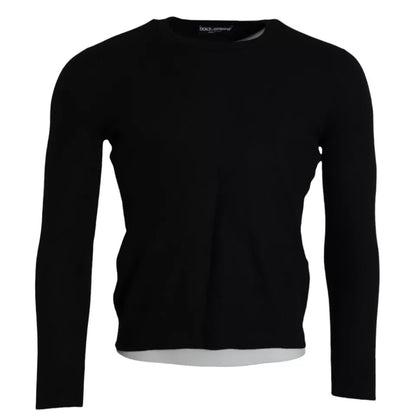 Black Wool Crew Neck Pullover Men Sweater