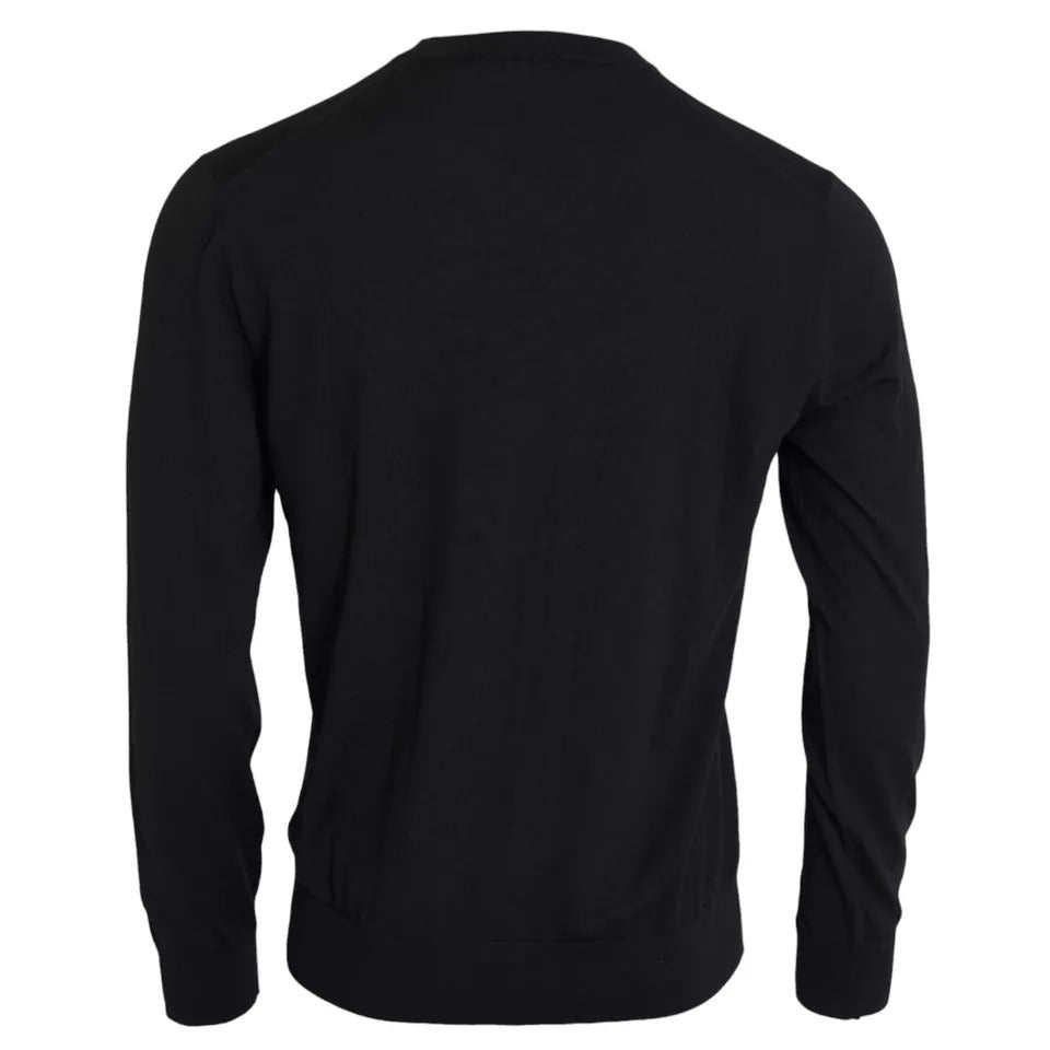 Black Wool Knit Crew Neck Pullover Sweater