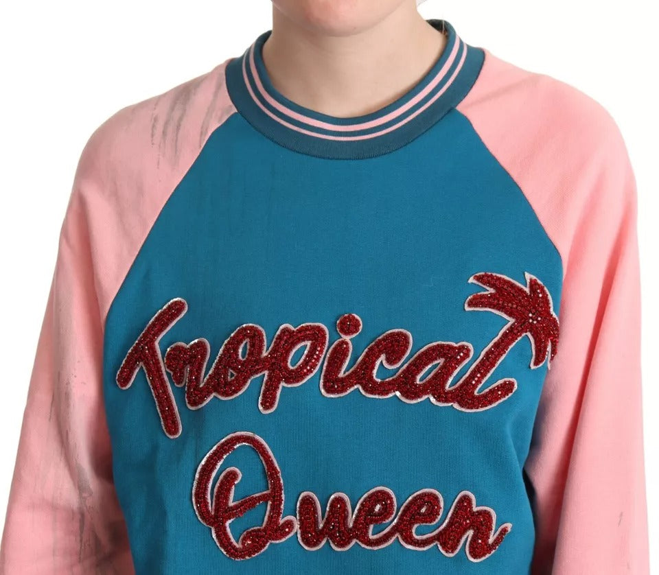 Blue Pink Tropical Queen Pullover Sweater