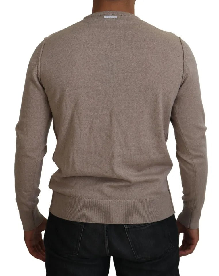 Brown Virgin Wool Crew Neck Pullover Sweater