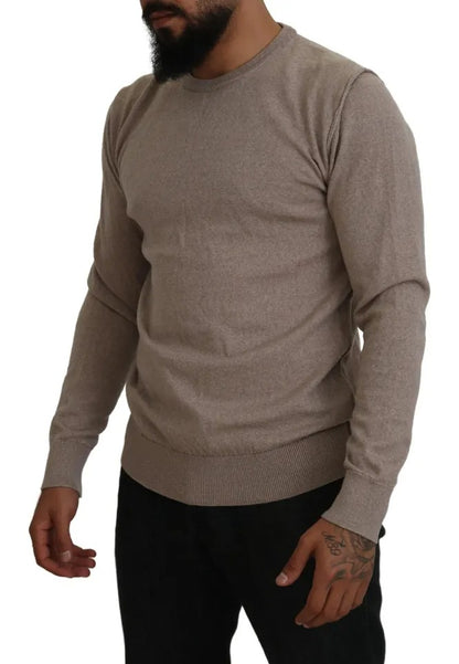 Brown Virgin Wool Crew Neck Pullover Sweater