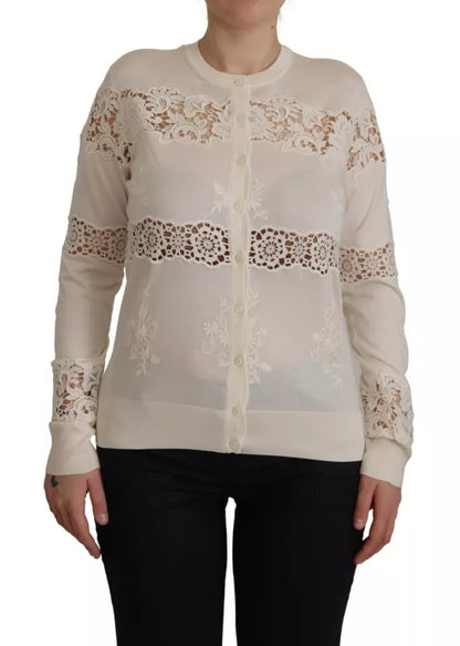 Off White Lace Button Down Cardigan Sweater