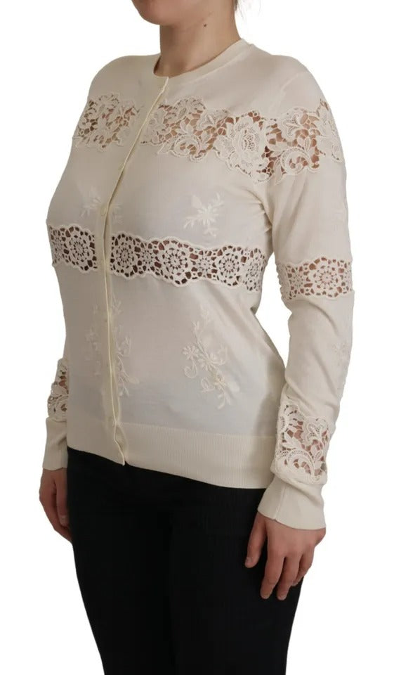 Off White Lace Button Down Cardigan Sweater