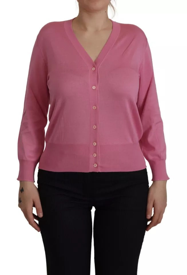 Pink 100% Silk Button Down Cardigan Sweater