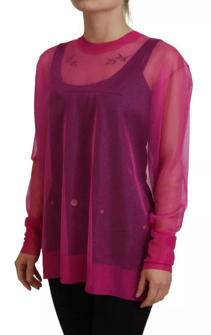 Fuchsia Polyester Crewneck Pullover Sweater