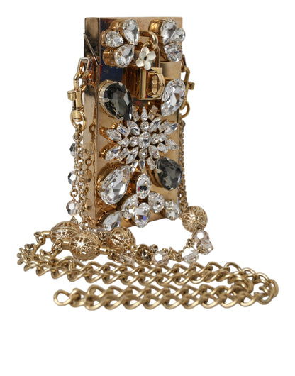 Gold Metal Crystal Embellished Mini Crossbody Bag