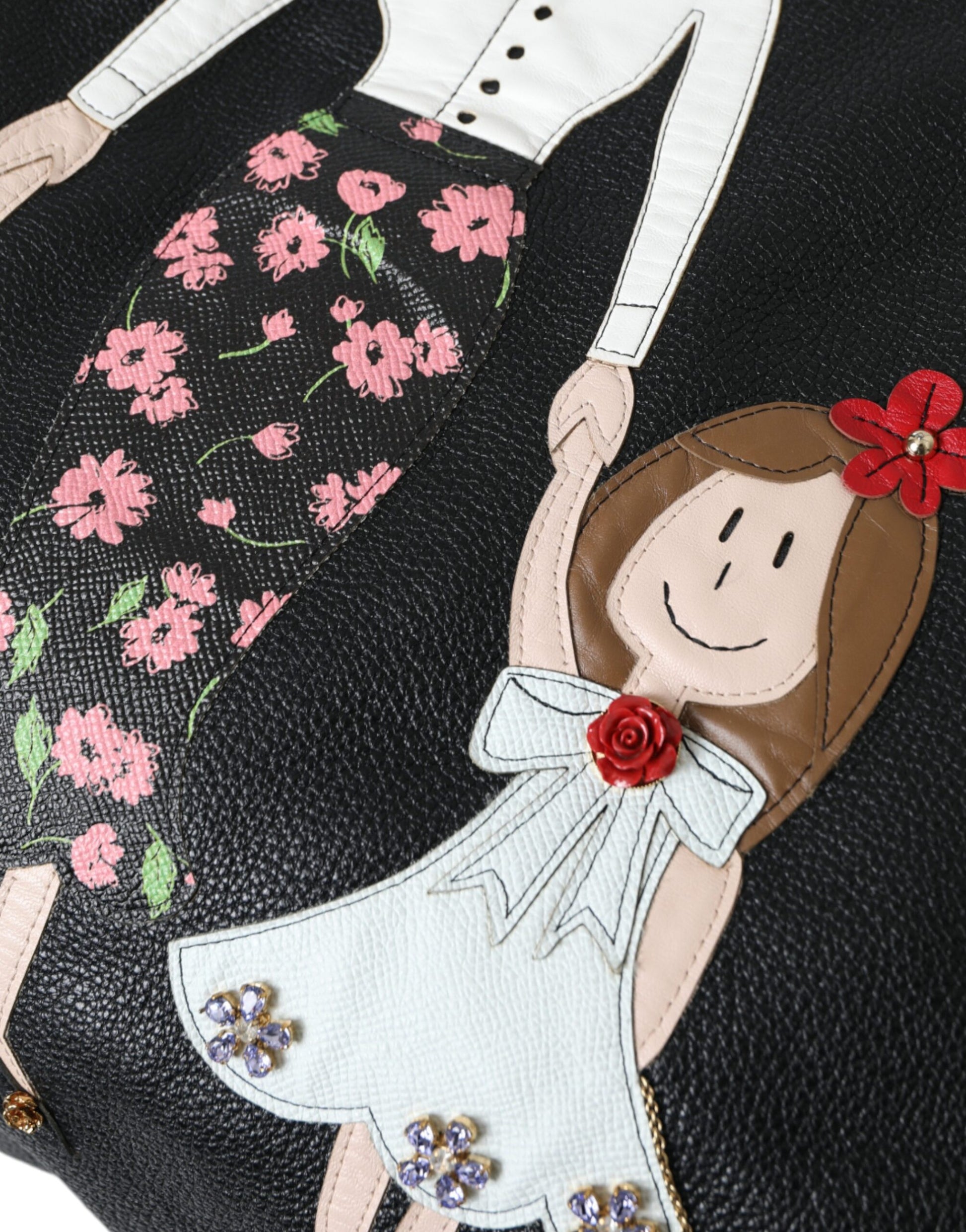 Black Leather #DGFamily Patch Shopping Tote Bag