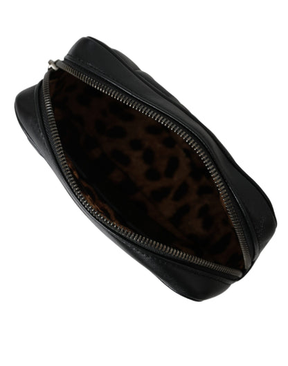 Black Leather Marsupio Quilting Love Belt Fanny Pack Bag