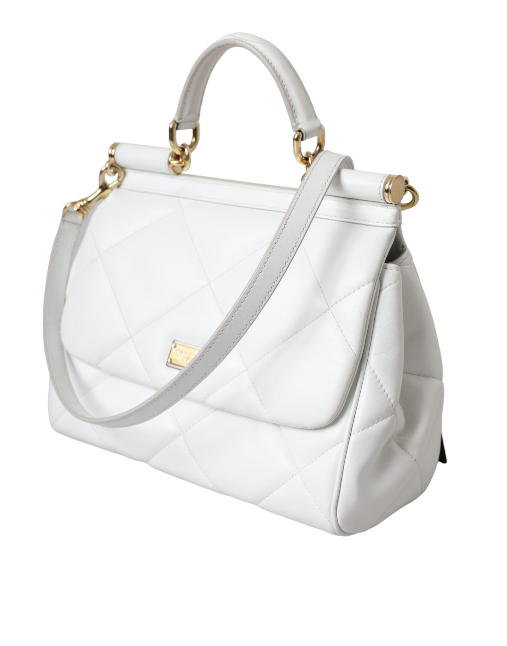 White Quilted Leather SICILY Hand Shoulder Purse Satchel Bag