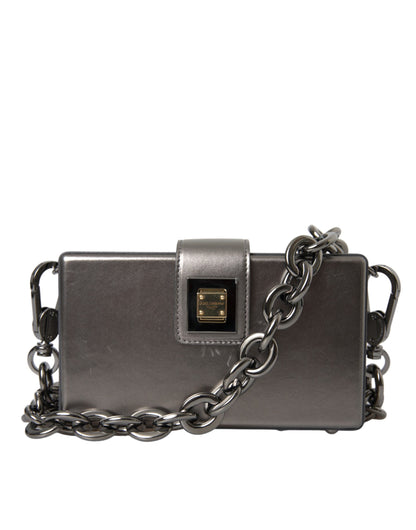 Metallic Gray Calfskin Leather DG BOX Shoulder Bag