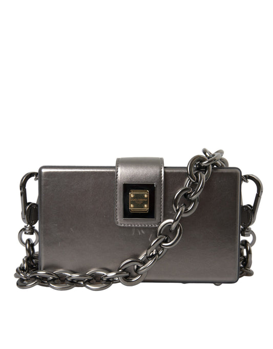 Metallic Gray Calfskin Leather DG BOX Shoulder Bag