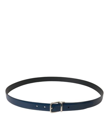 Blue Calf Leather Silver Metal Buckle Belt Men