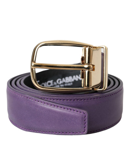 Purple Leather Gold Metal Buckle Belt Men