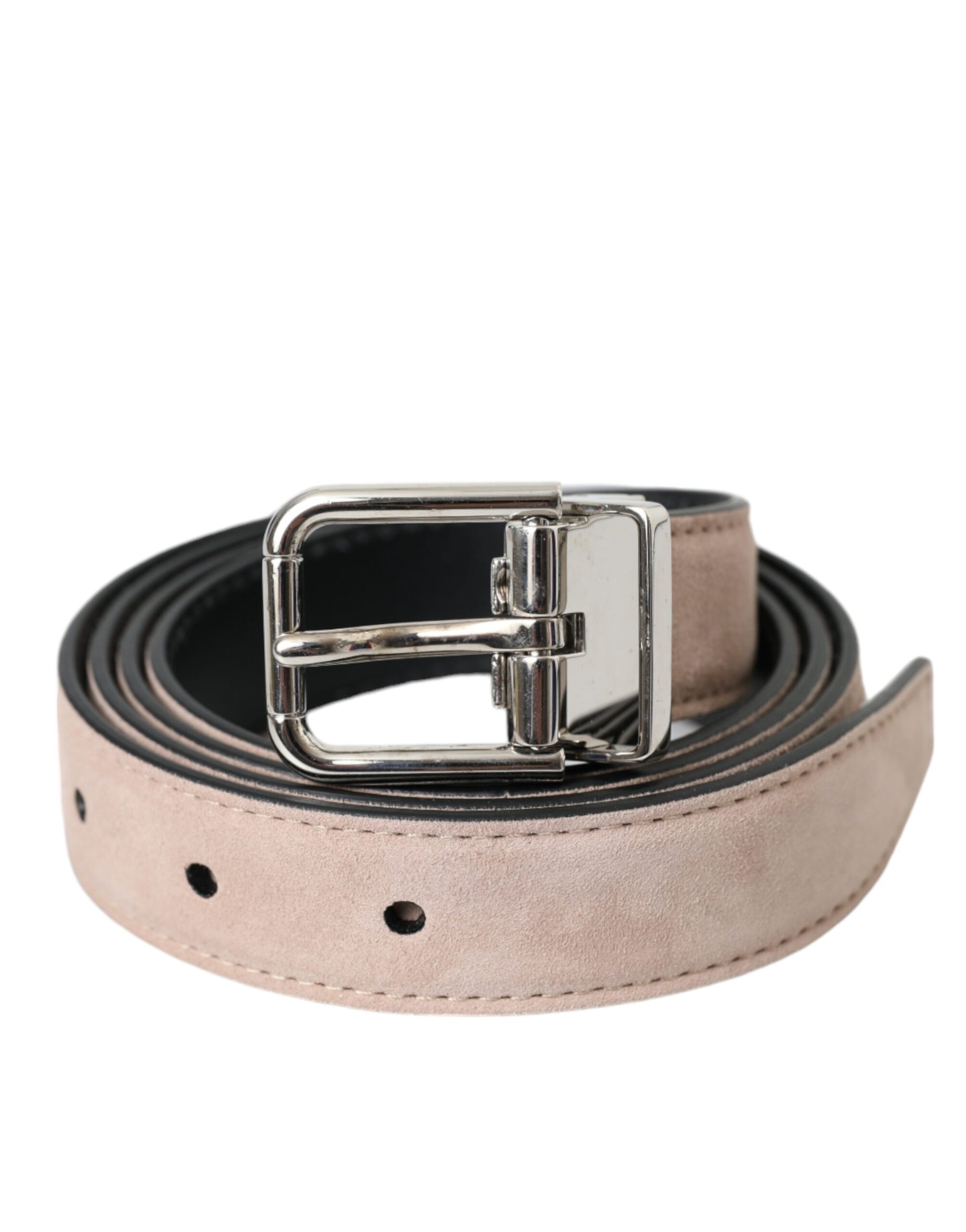 Beige Suede Leather Silver Buckle Belt Men