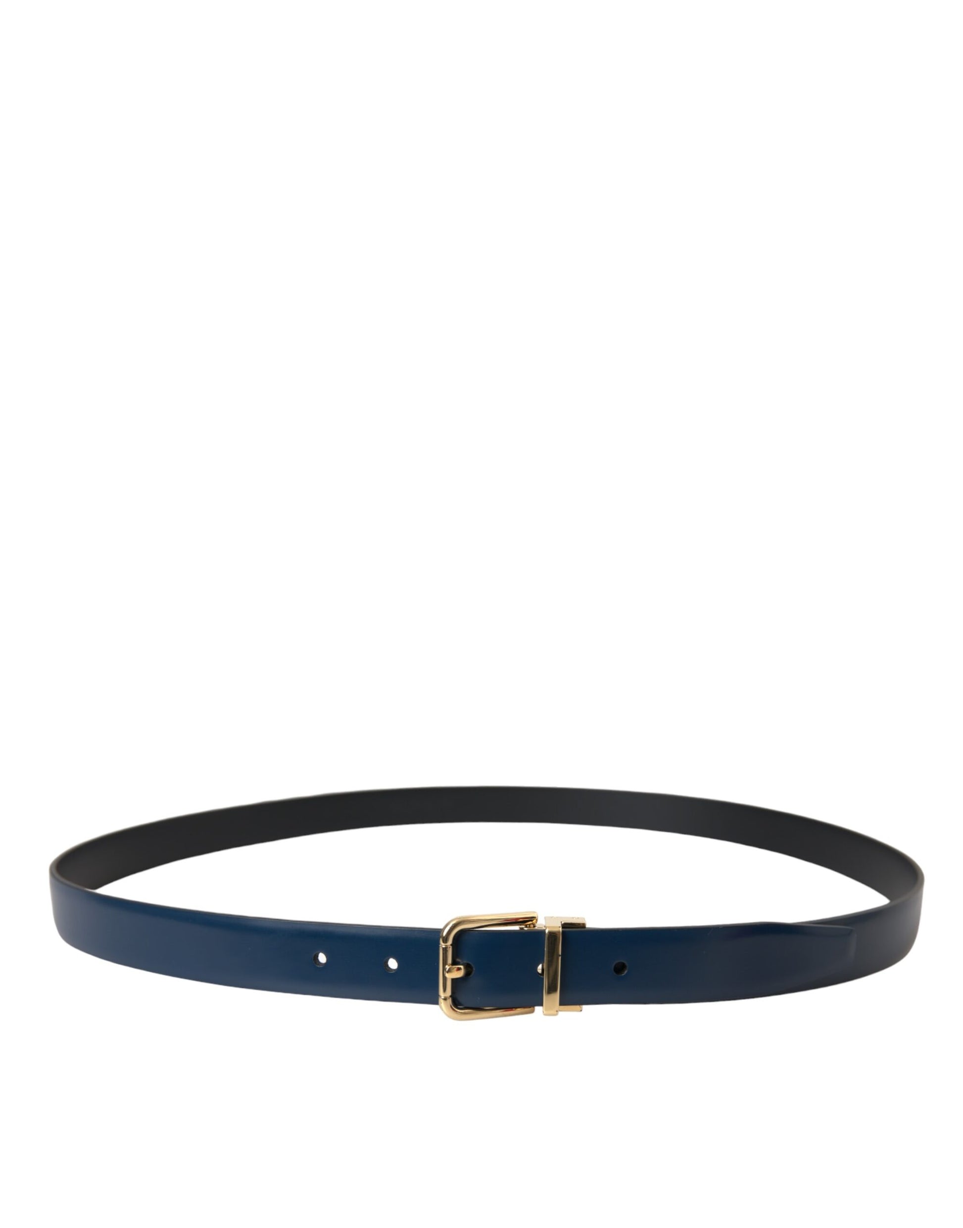 Blue Calf Leather Gold Metal Buckle Belt Men