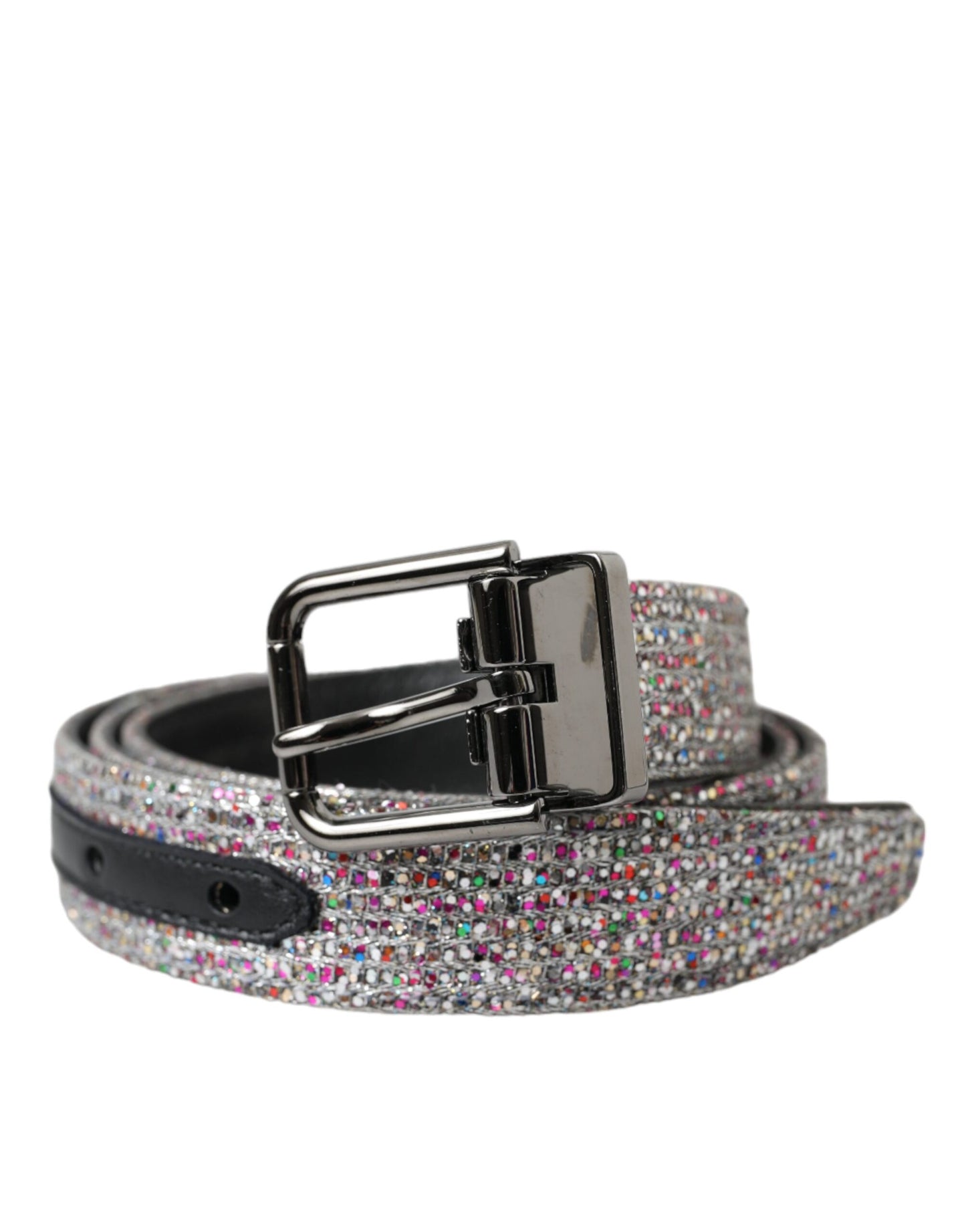 Multicolor Embellished Silver Metal Buckle Belt