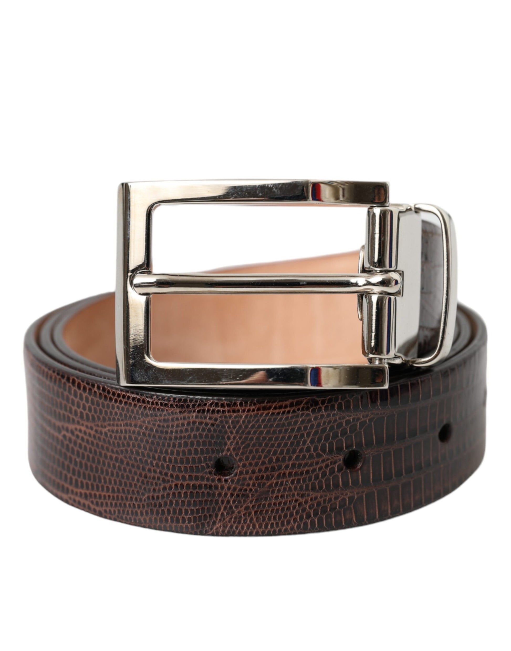 Brown Croc Leather Silver Metal Buckle Belt Men