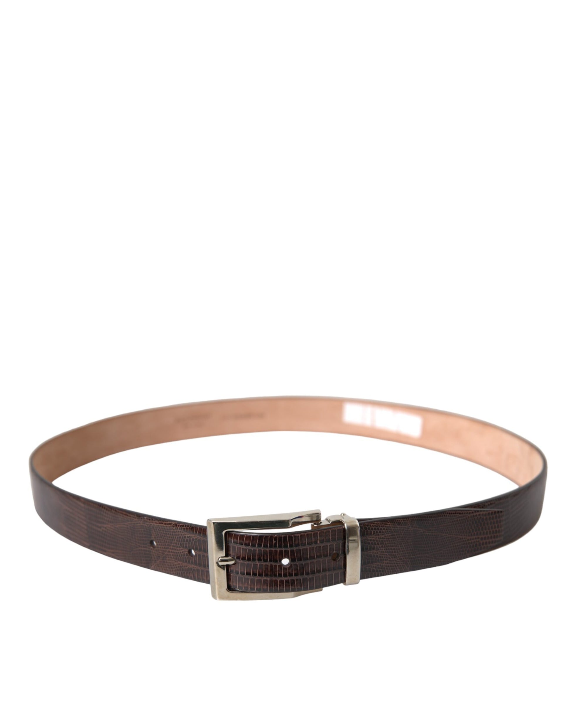 Brown Croc Leather Silver Metal Buckle Belt Men