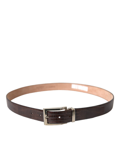 Brown Croc Leather Silver Metal Buckle Belt Men