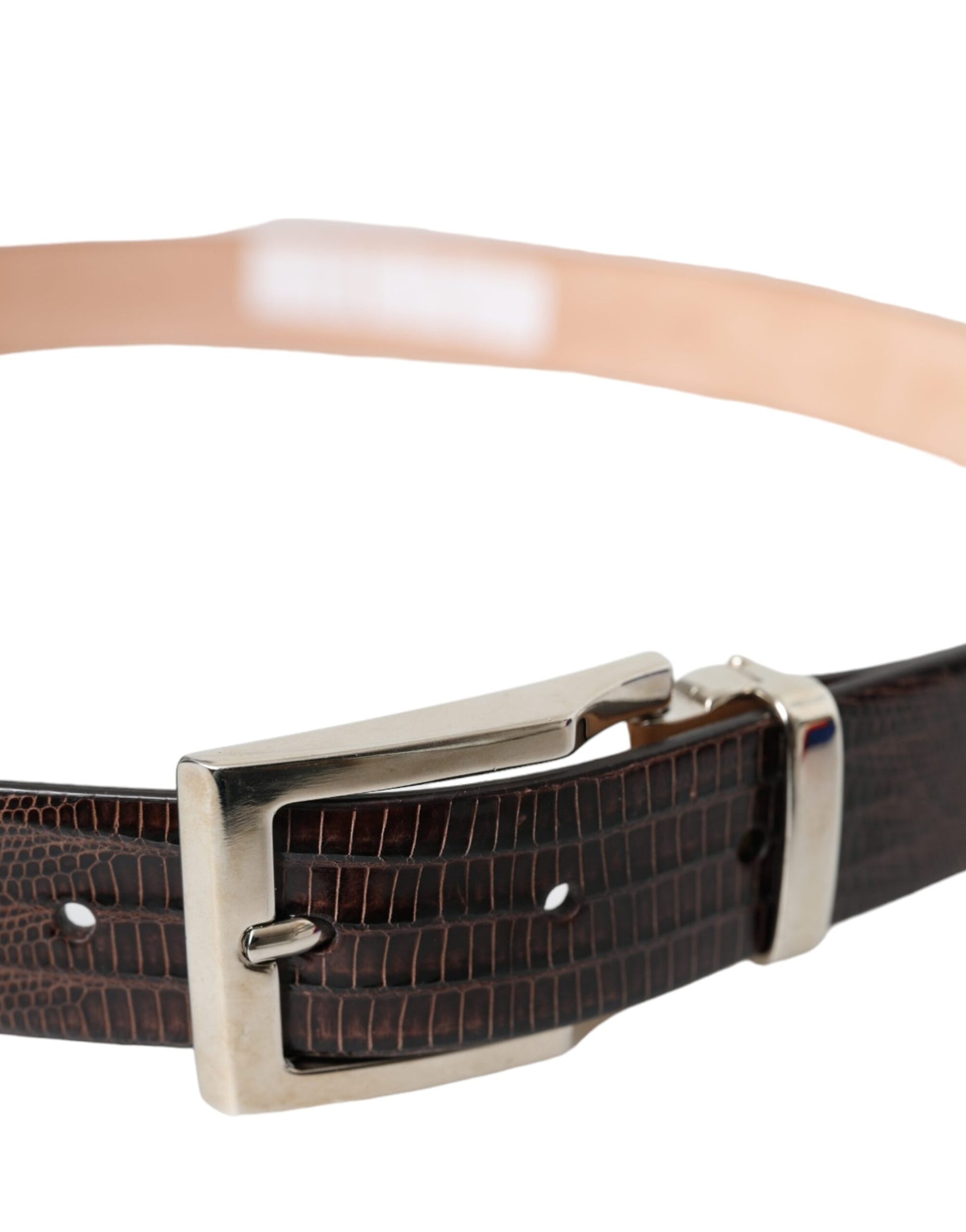 Brown Croc Leather Silver Metal Buckle Belt Men