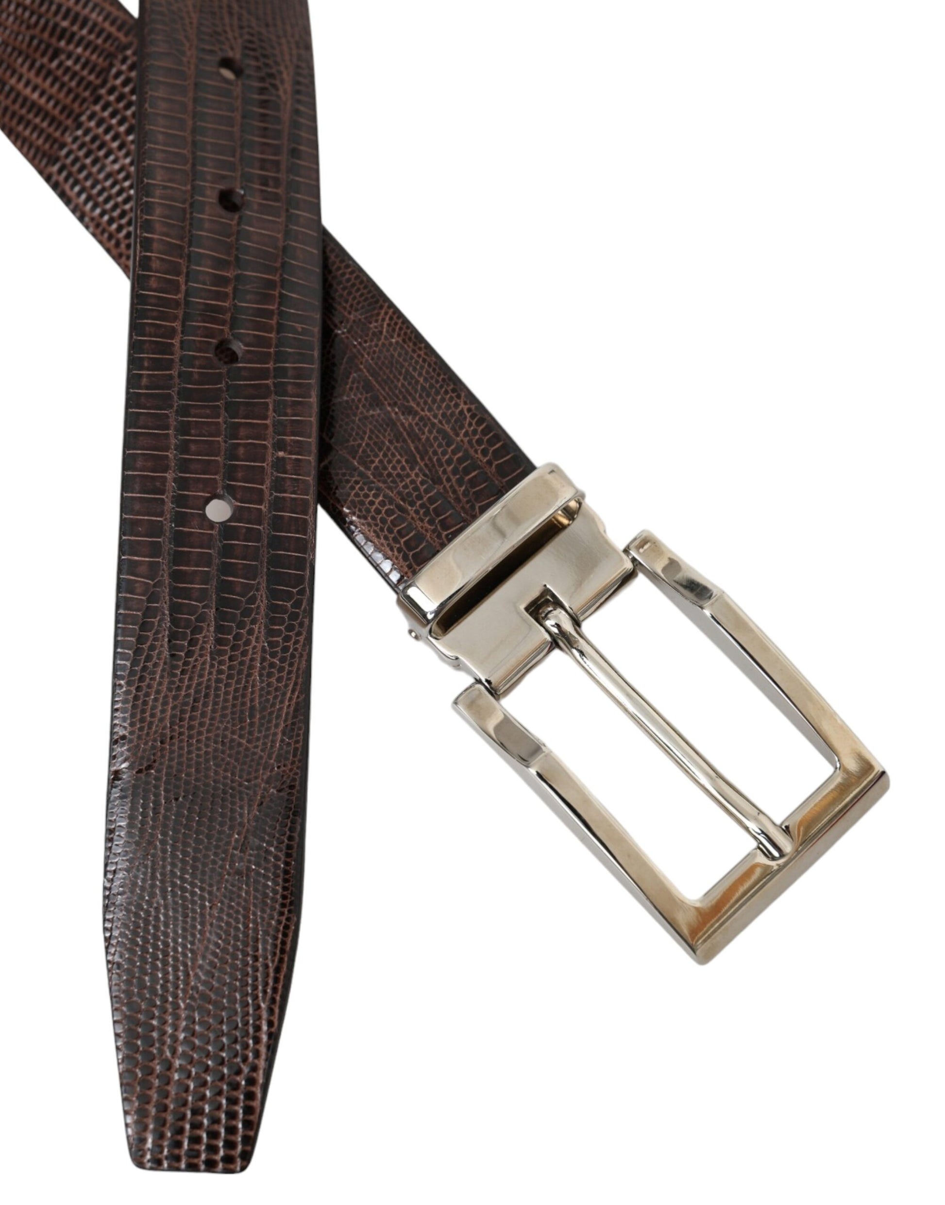 Brown Croc Leather Silver Metal Buckle Belt Men