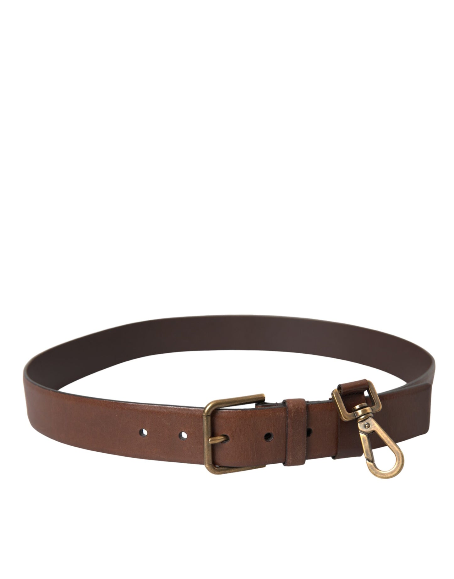 Brown Calf Leather Gold Metal Buckle Belt Men