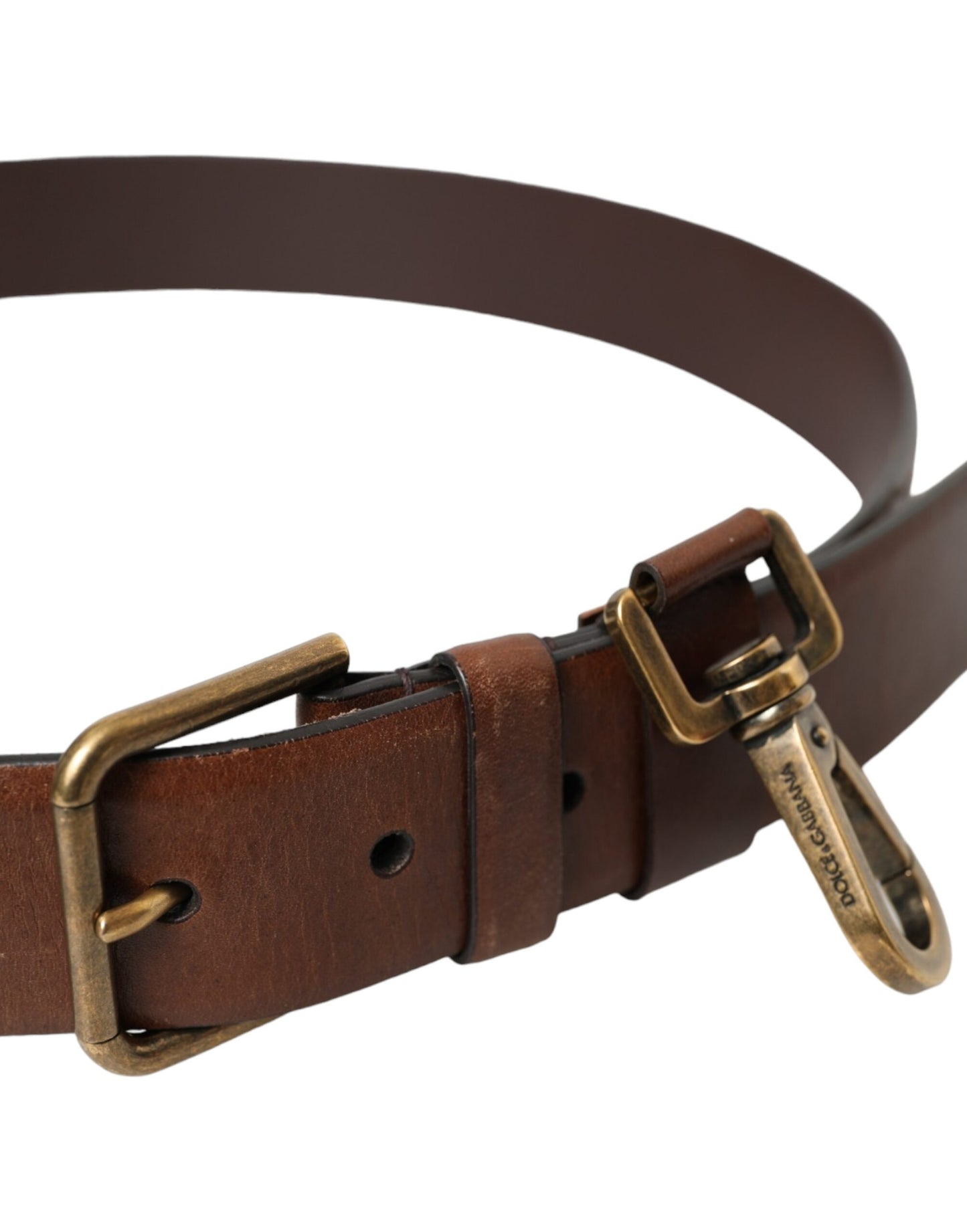 Brown Calf Leather Gold Metal Buckle Belt Men