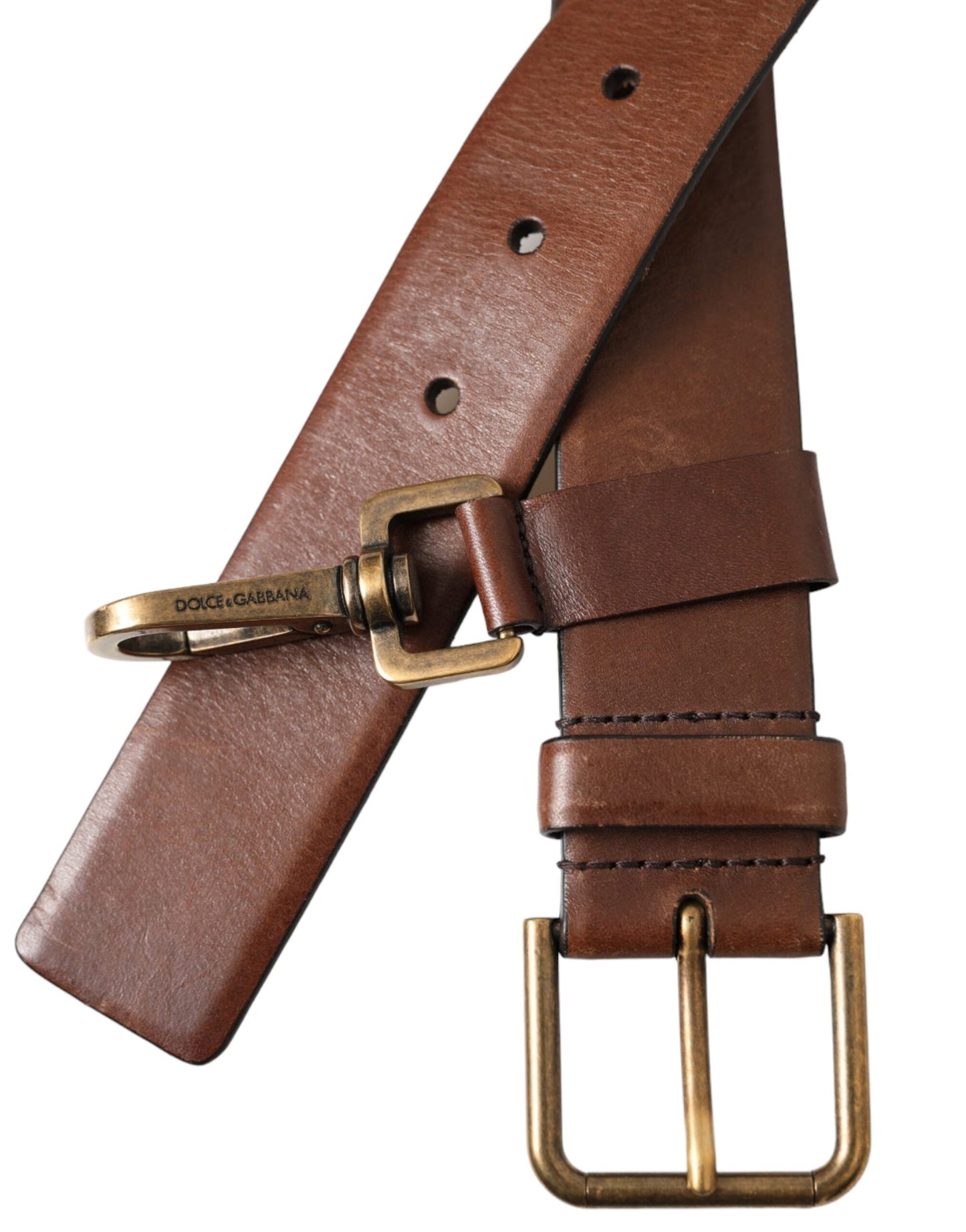 Brown Calf Leather Gold Metal Buckle Belt Men