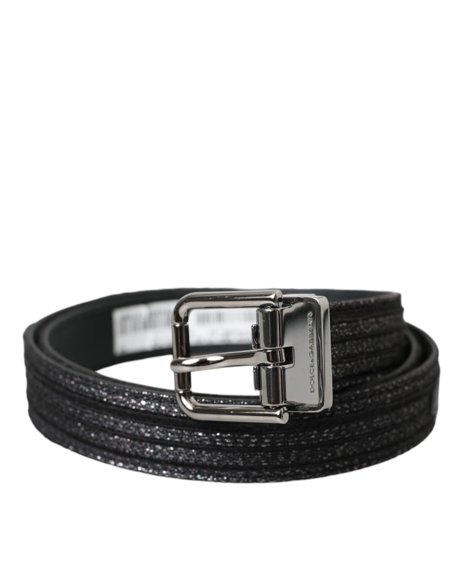 Black Jacquard Stripes Silver Metal Buckle Belt