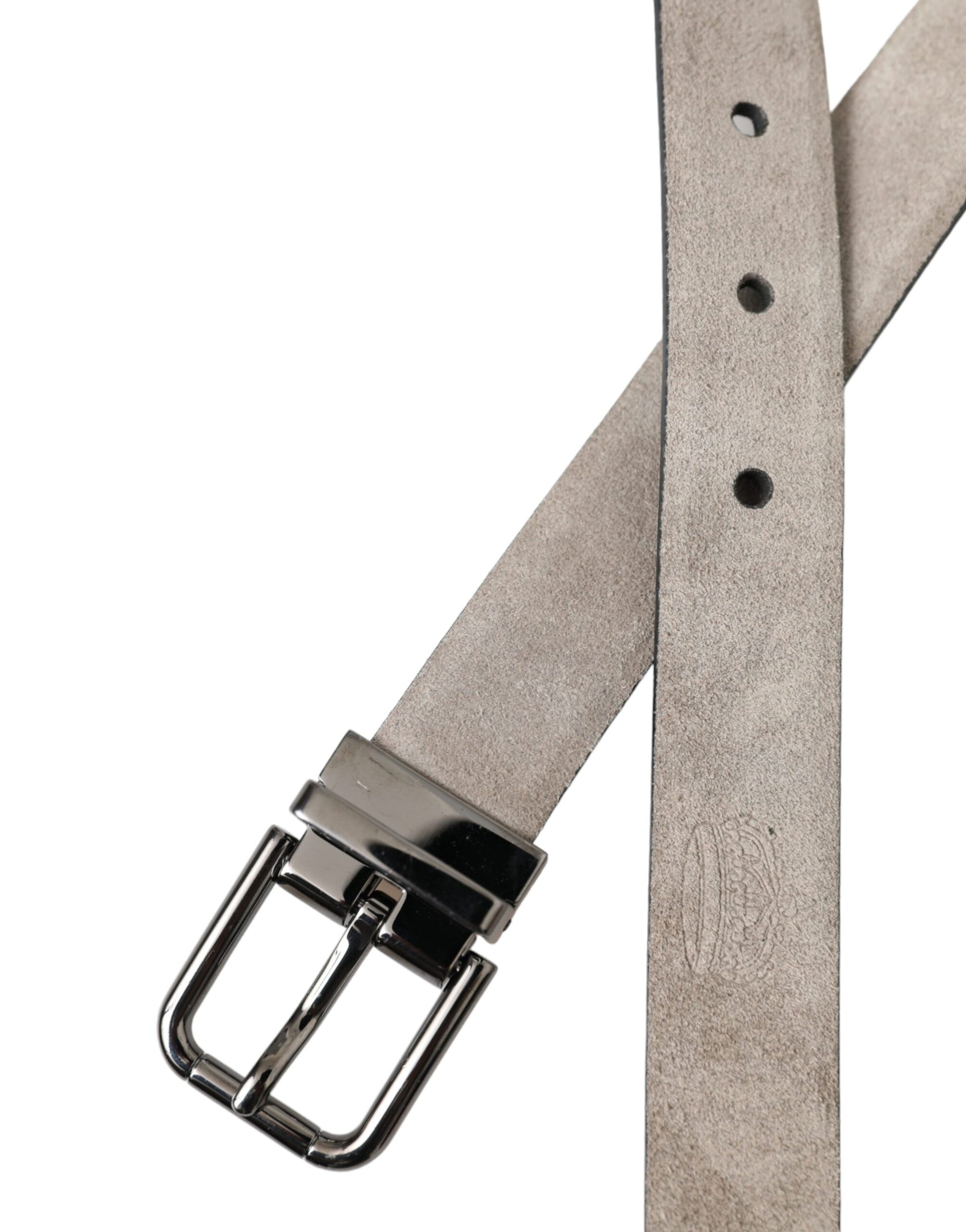 Beige Suede Leather Silver Metal Buckle Belt