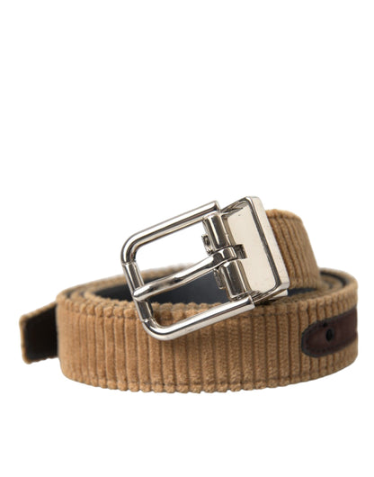 Brown Velvet Silver Metal Buckle Belt Men