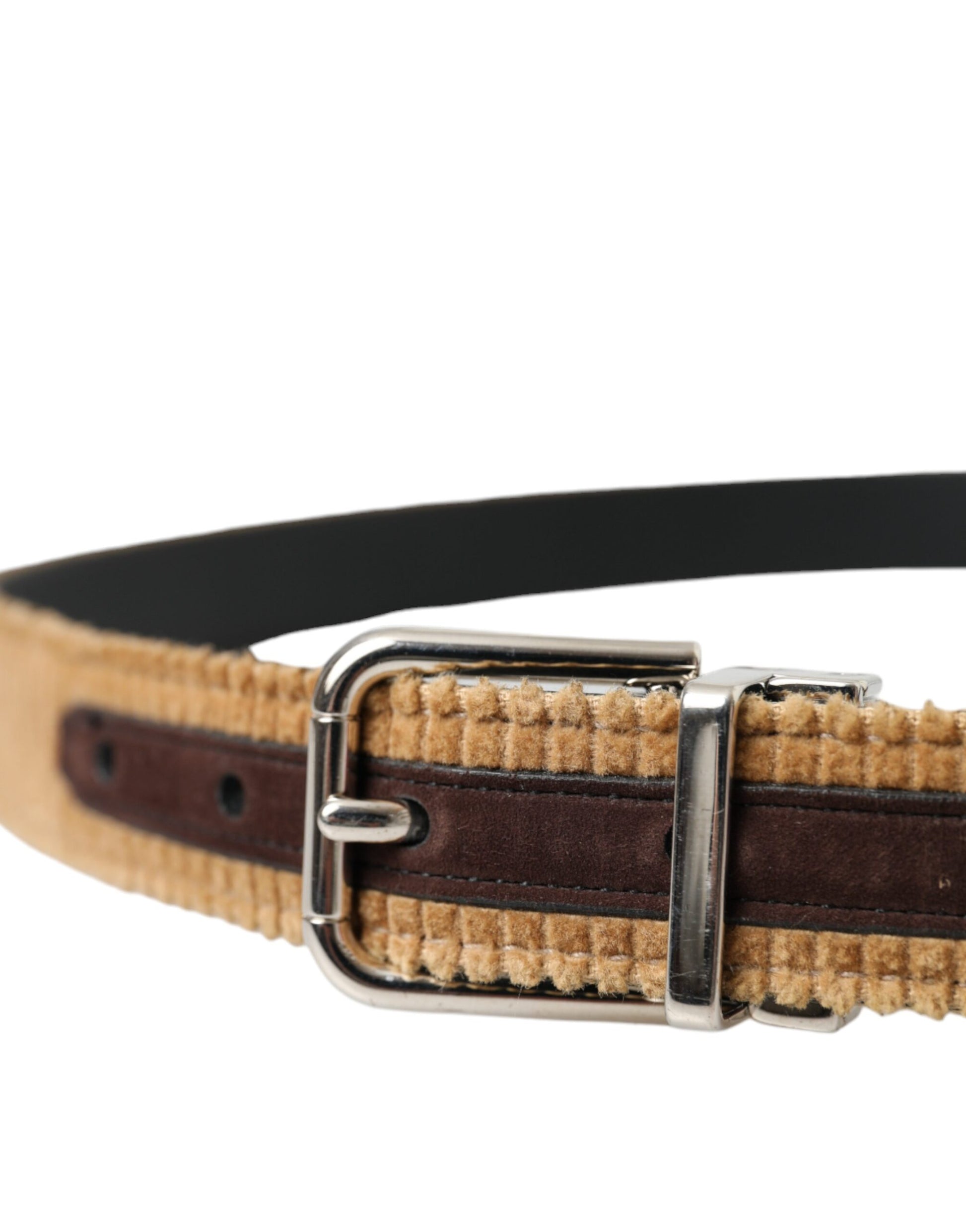 Brown Velvet Silver Metal Buckle Belt Men