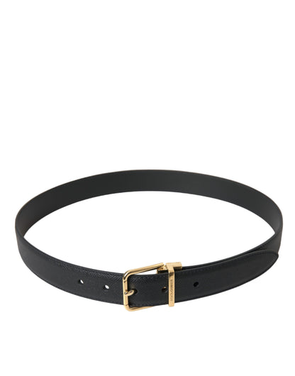 Black Calf Leather Gold Metal Buckle Belt