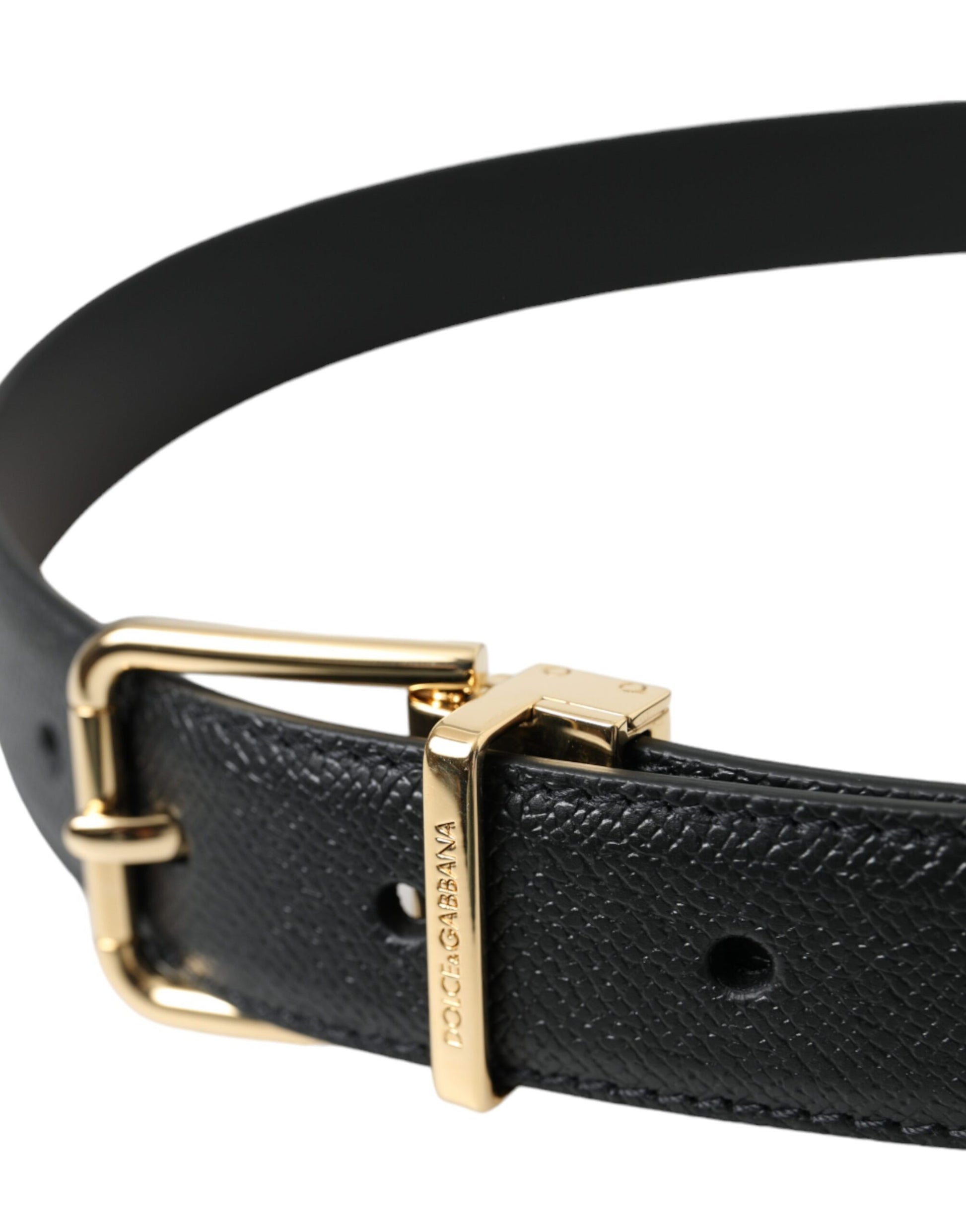 Black Calf Leather Gold Metal Buckle Belt