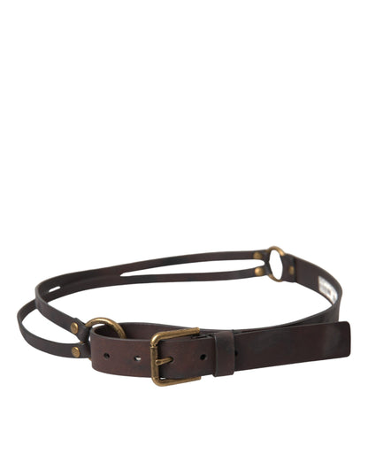 Dark Brown Leather Gold Metal Buckle Women Belt