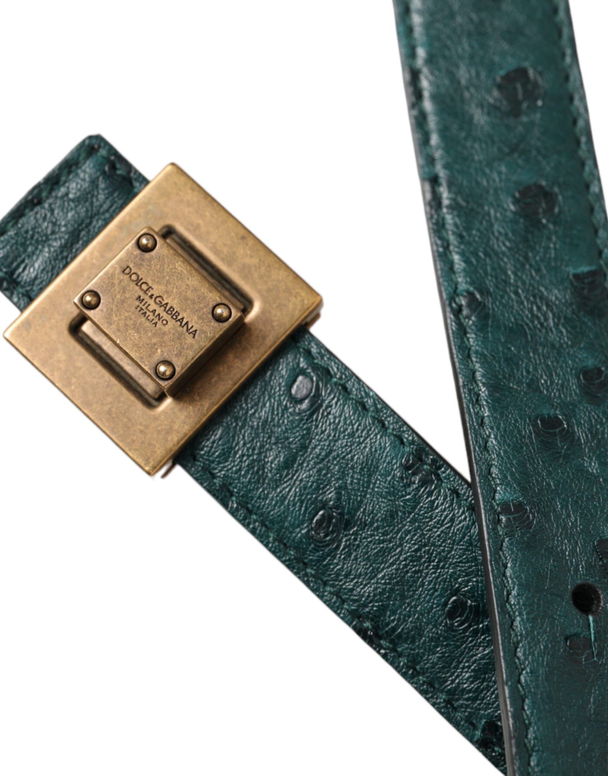 Dark Green Leather Square Metal Buckle Belt