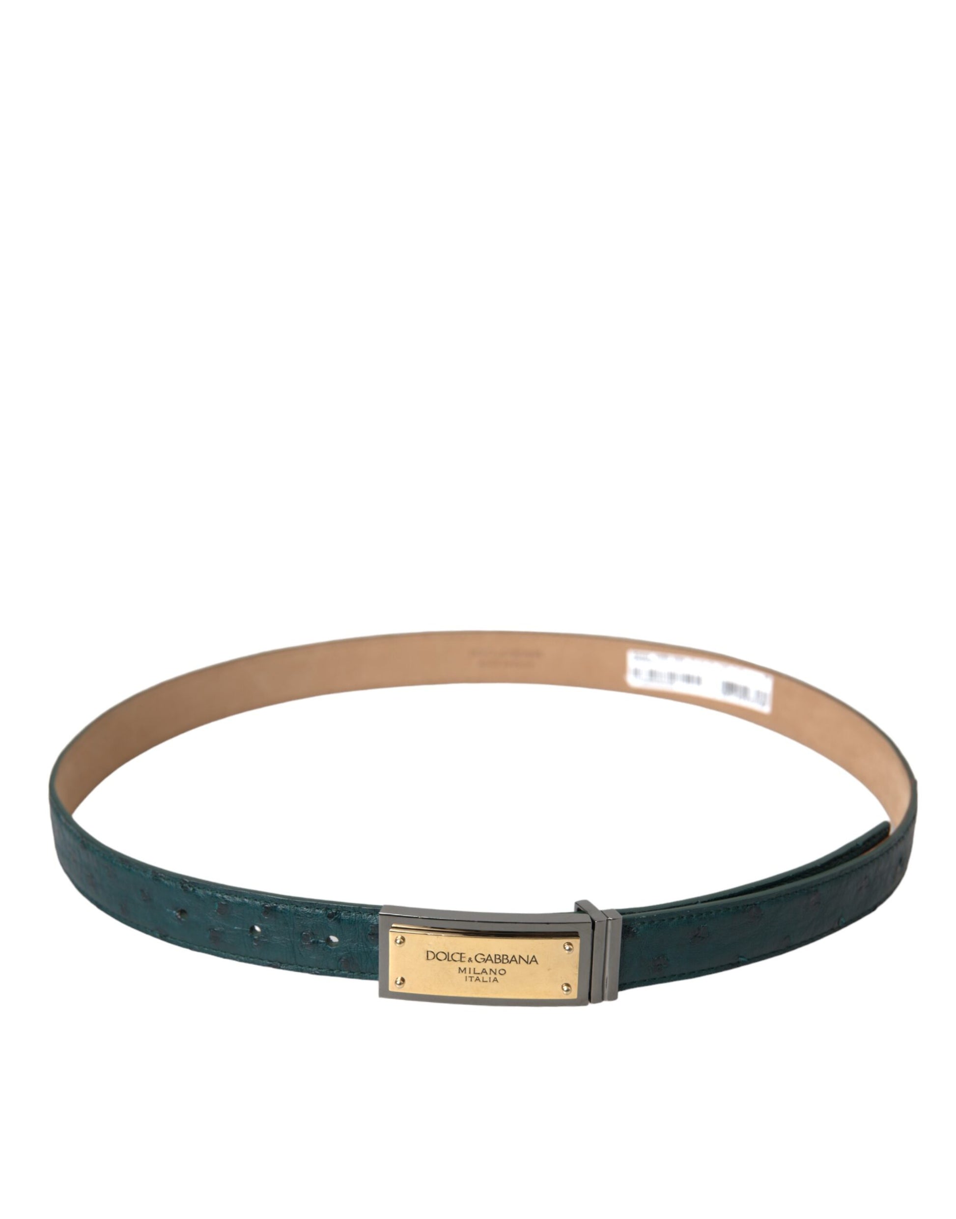 Green Leather Gold Logo Engraved Buckle Belt